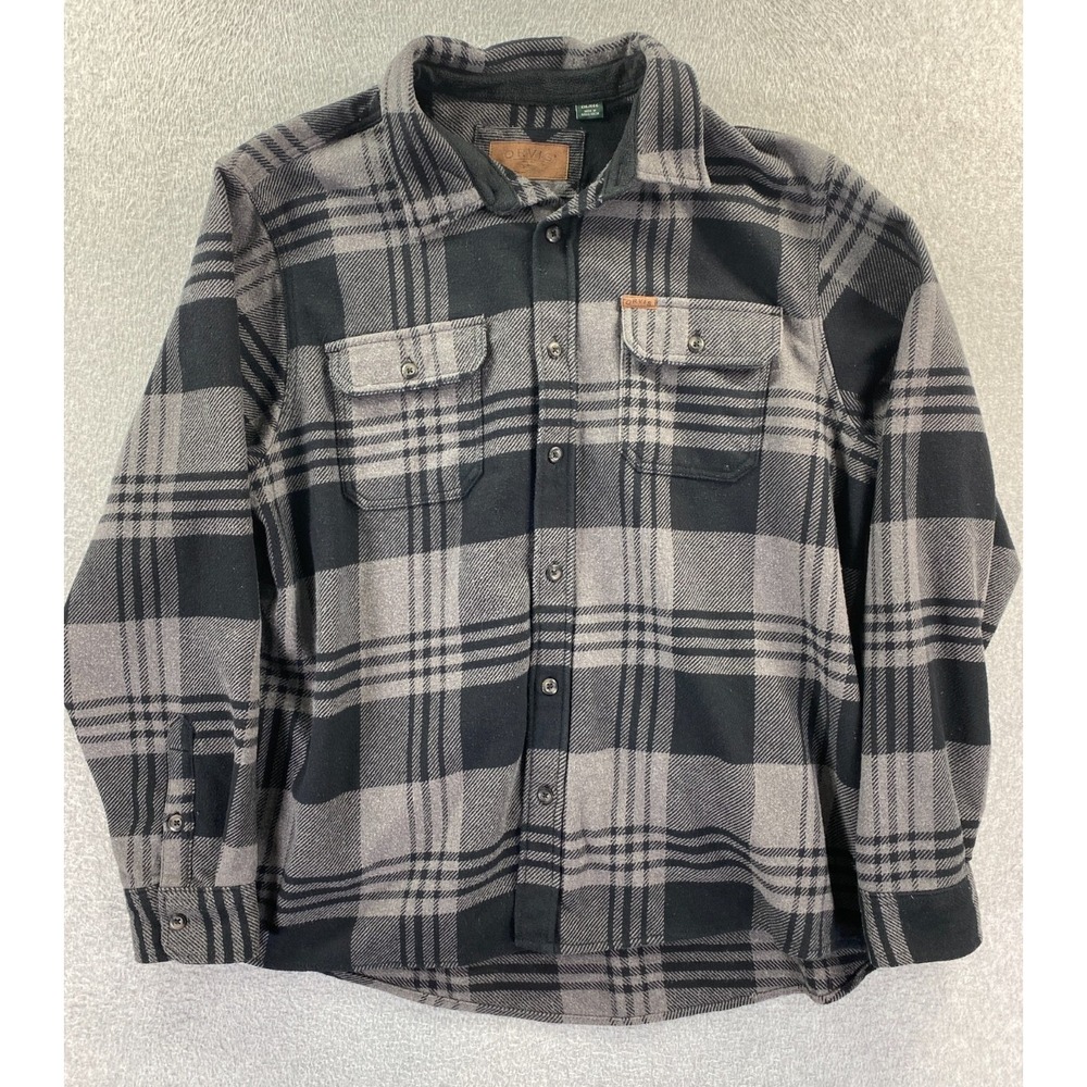 ORVIS Men's 2XL XXL Black Gray Plaid Flannel Long Sleeve Shirt Jacket Shacket‎